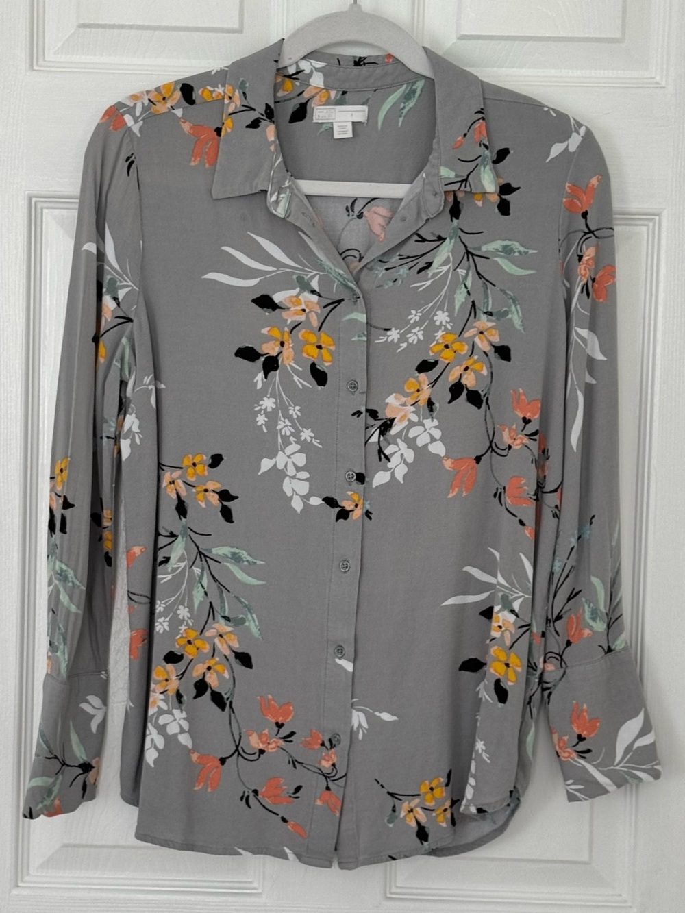 14th & Union Gray Floral Button-Down Shirt with Coral, Yellow & Mint Accents
